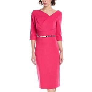 Black Halo Pink Belted Jackie O Sheath Midi Dress Career Women’s Size 4 Small